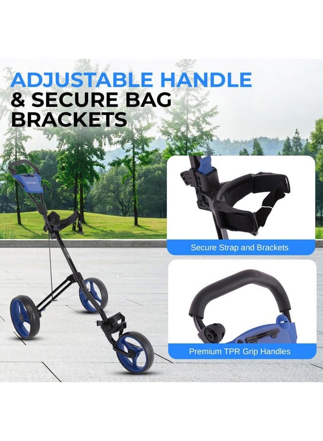SereneLife Foldable 3-Wheel Golf Push Cart – Steel Frame, Scorecard Holder, Strap Brackets – Compact Golf Cart for Bag – Push Carts for Golf Bags – Golf Push Cart 3 Wheel Golf Accessories - Image 3