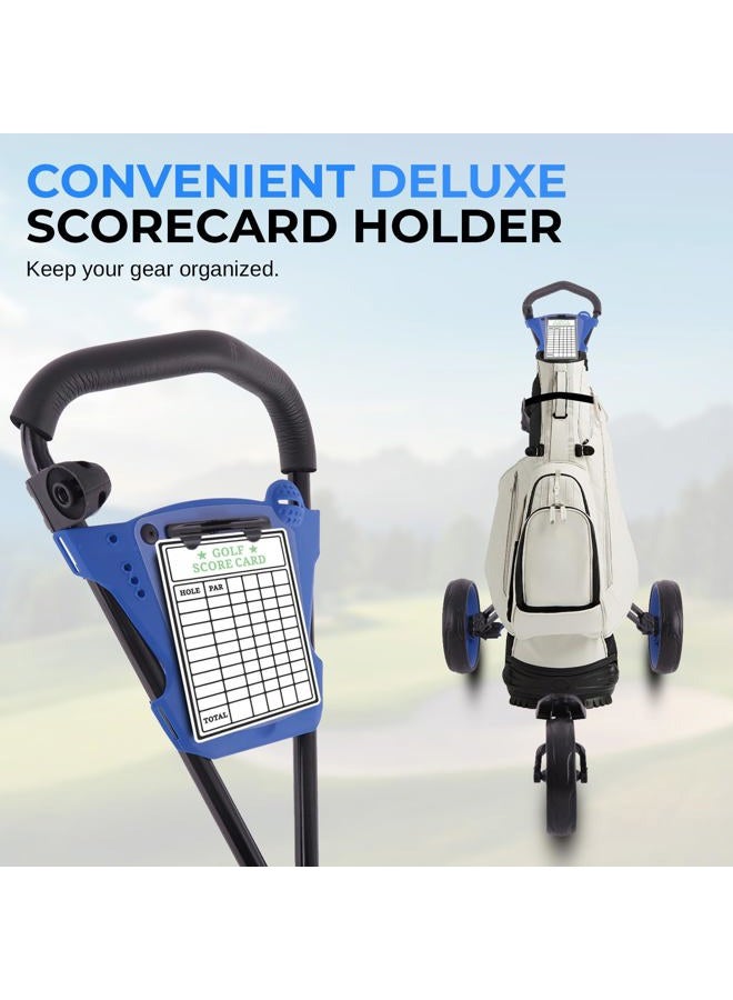 SereneLife Foldable 3-Wheel Golf Push Cart – Steel Frame, Scorecard Holder, Strap Brackets – Compact Golf Cart for Bag – Push Carts for Golf Bags – Golf Push Cart 3 Wheel Golf Accessories - Image 5