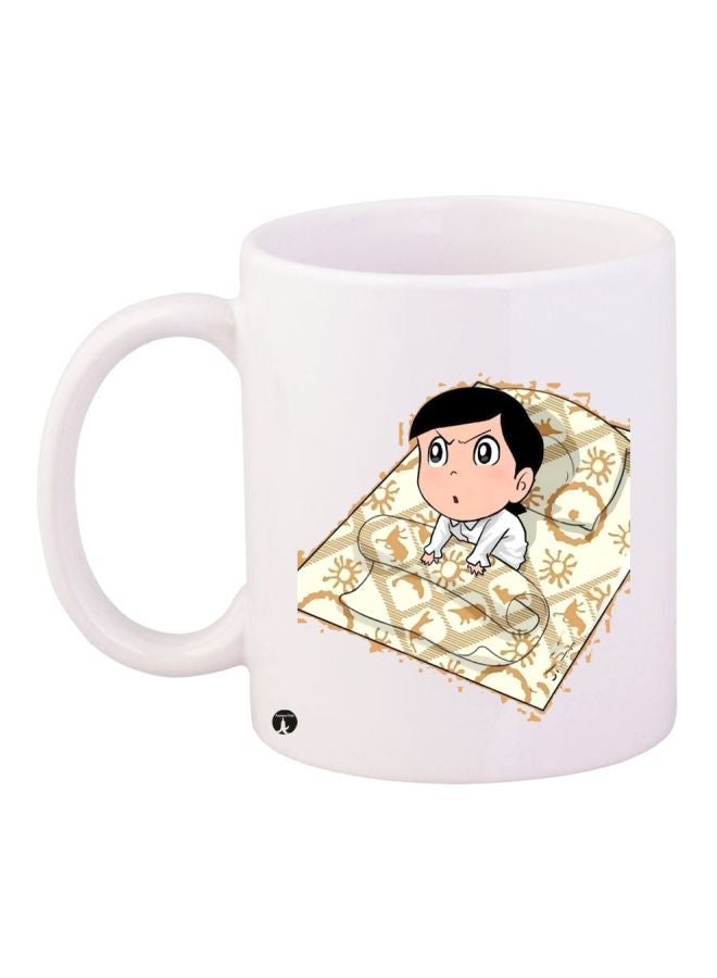 RYN Cartoon Printed Coffee Mug White/Beige/Black 11ounce