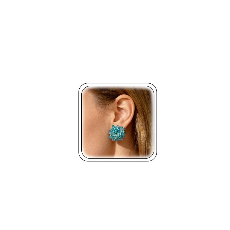 HTH Flower Beaded Stud Earrings Colorful Bright Flower Cluster Hydrangea Beads Earrings Summer Vacation Earrings(Blue) - Image 1