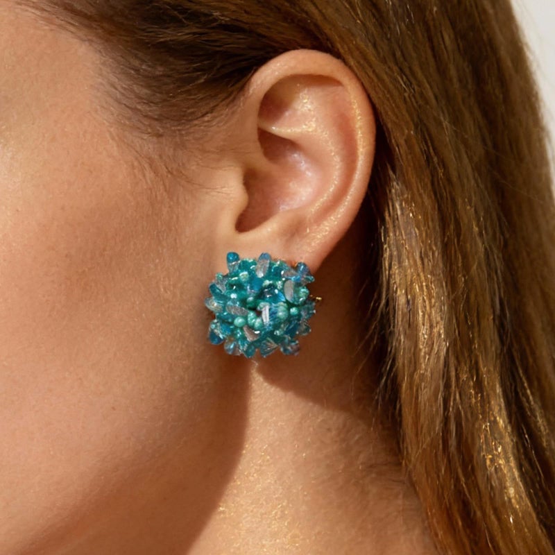 HTH Flower Beaded Stud Earrings Colorful Bright Flower Cluster Hydrangea Beads Earrings Summer Vacation Earrings(Blue) - Image 3