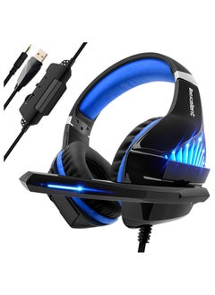 بي إكسلنت سماعة ألعاب Ozeino GM5، صوت محيطي 7.1، سماعة رأس PS4 مع ميكروفون، للألعاب، سماعات رأس للكمبيوتر الشخصي، صوت جهير قوي، تلسكوبي، عزل الضوضاء، سلكي، متوافق مع FPS، إضاءة LED  - Image 1