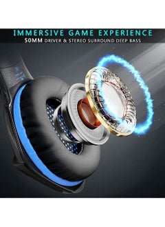 بي إكسلنت سماعة ألعاب Ozeino GM5، صوت محيطي 7.1، سماعة رأس PS4 مع ميكروفون، للألعاب، سماعات رأس للكمبيوتر الشخصي، صوت جهير قوي، تلسكوبي، عزل الضوضاء، سلكي، متوافق مع FPS، إضاءة LED  - Image 2