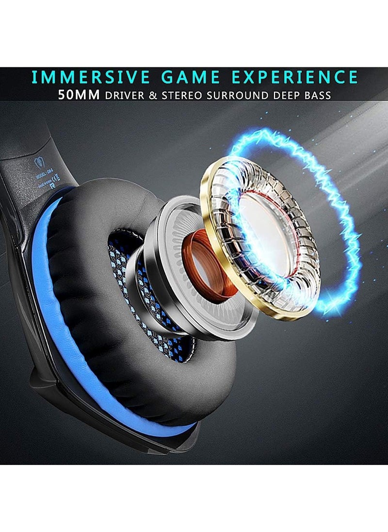 بي إكسلنت سماعة ألعاب Ozeino GM5، صوت محيطي 7.1، سماعة رأس PS4 مع ميكروفون، للألعاب، سماعات رأس للكمبيوتر الشخصي، صوت جهير قوي، تلسكوبي، عزل الضوضاء، سلكي، متوافق مع FPS، إضاءة LED  - Image 2