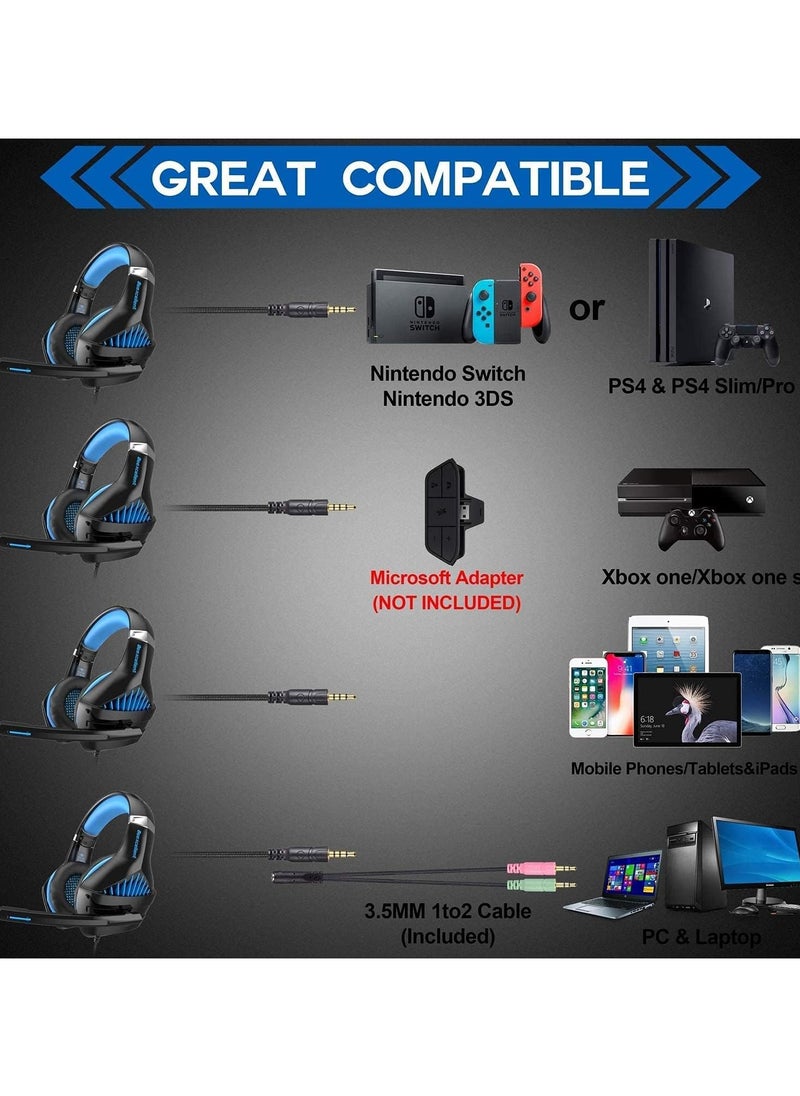 بي إكسلنت سماعة ألعاب Ozeino GM5، صوت محيطي 7.1، سماعة رأس PS4 مع ميكروفون، للألعاب، سماعات رأس للكمبيوتر الشخصي، صوت جهير قوي، تلسكوبي، عزل الضوضاء، سلكي، متوافق مع FPS، إضاءة LED  - Image 5