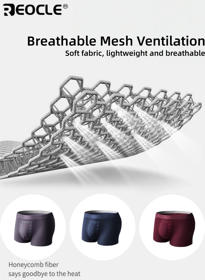 REOCLE 3PCS Men's 50s Ultra Fine Combed Cotton Underwear Set 3-Pack Breathable Mesh Design with Negative Ion Technology& Graphene Crotch Comfortable & Functional Boxer Briefs for Daily Wear - Image 3