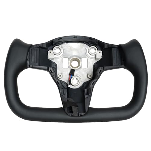JIANGGAI Yoke Racing Steering Wheel, Black Microfiber Leather without Front Trim for Tesla Model 3/Y 2017-2023 With Heating Function - Image 1