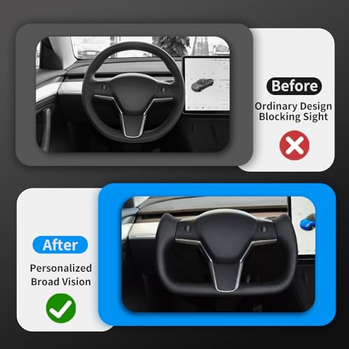 JIANGGAI Yoke Racing Steering Wheel, Black Microfiber Leather without Front Trim for Tesla Model 3/Y 2017-2023 With Heating Function - Image 4