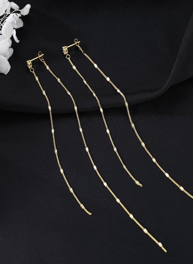 SLUYNZ Solid 925 Sterling Silver 6.3inch Long Chain Earrings Dangle for Women Teen Girls Line Dangle Earrings Chain Backs (B-Gold Plated) - Image 4