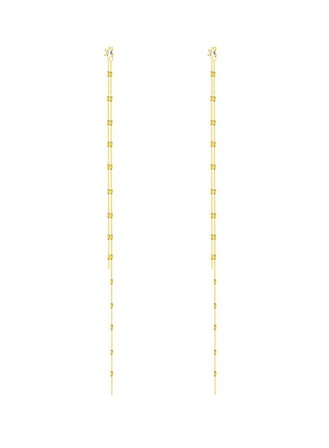 SLUYNZ Solid 925 Sterling Silver 6.3inch Long Chain Earrings Dangle for Women Teen Girls Line Dangle Earrings Chain Backs (B-Gold Plated) - Image 1