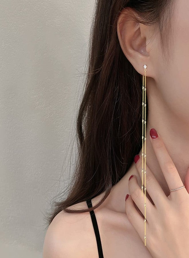 SLUYNZ Solid 925 Sterling Silver 6.3inch Long Chain Earrings Dangle for Women Teen Girls Line Dangle Earrings Chain Backs (B-Gold Plated) - Image 3