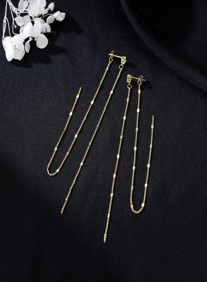 SLUYNZ Solid 925 Sterling Silver 6.3inch Long Chain Earrings Dangle for Women Teen Girls Line Dangle Earrings Chain Backs (B-Gold Plated) - Image 5