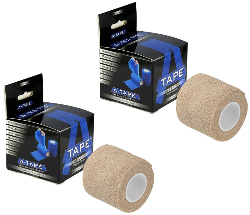 AGAM Cohesive Self Adhesive Bandage | Self-Adhesive Compression Wrap – Sports, Gym & Joint Protection Tape | (Reusable & Waterproof, 5 cm X 4.5 Mtr) Crepe Bandage Pack of 2 (Beige) - Image 1