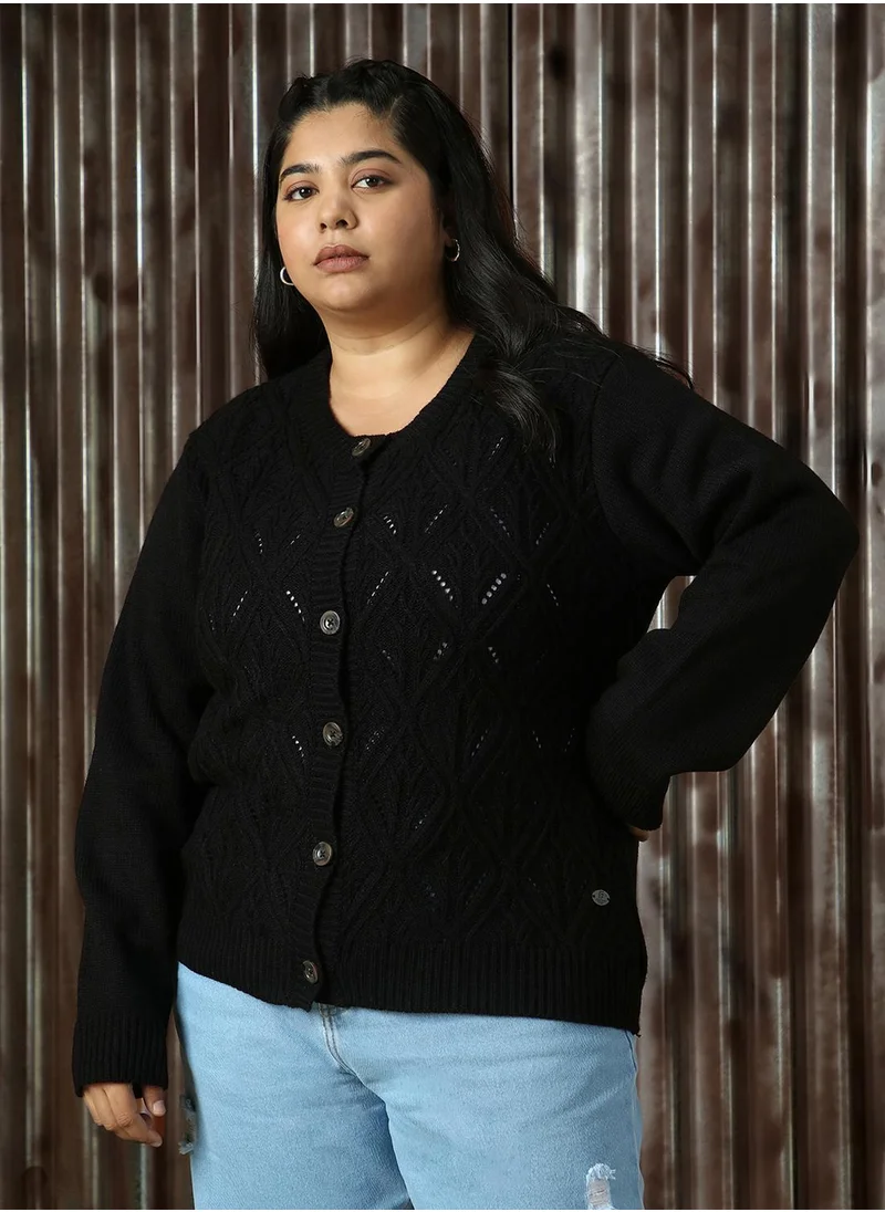 HIGH STAR Women's Black 100% Acrylic Solid Regular Fit Sweater