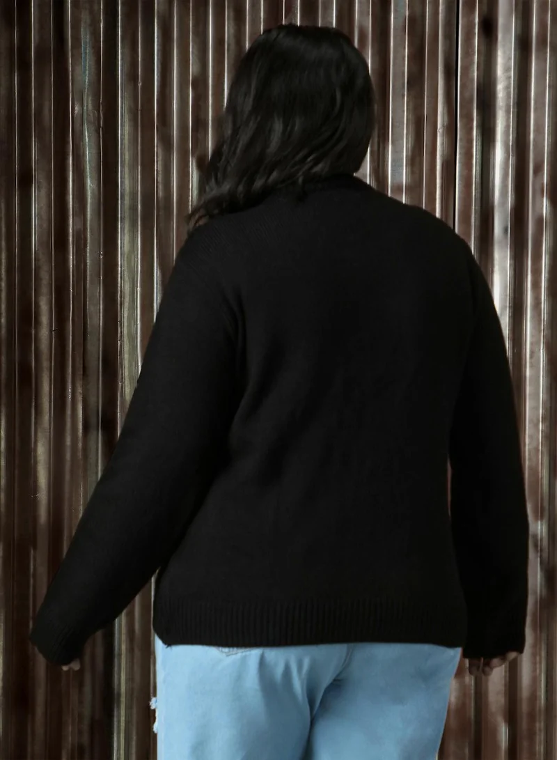 HIGH STAR Women's Black 100% Acrylic Solid Regular Fit Sweater