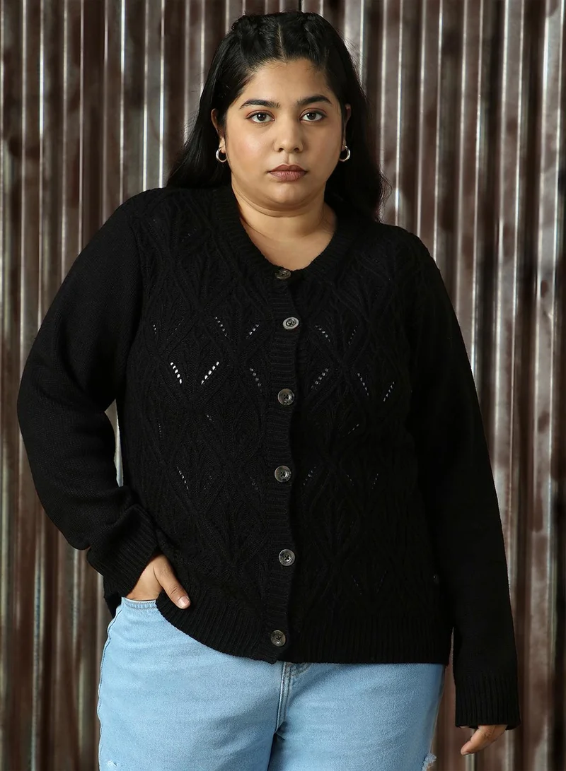 HIGH STAR Women's Black 100% Acrylic Solid Regular Fit Sweater