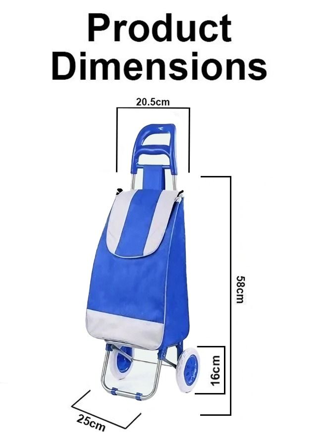 Toshionics Grocery Shopping Two Wheel Trolley Bag with Support Bar and Zipper Pocket Foldable Durable 45 Liter Push Basket Cart Portable For Groceries Laundry Luggage Picnic Travel Camping Outdoor - Image 4