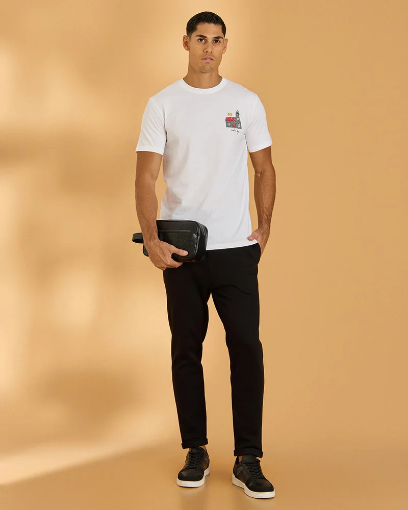Redtag Men White Basic Graphic T-Shirt