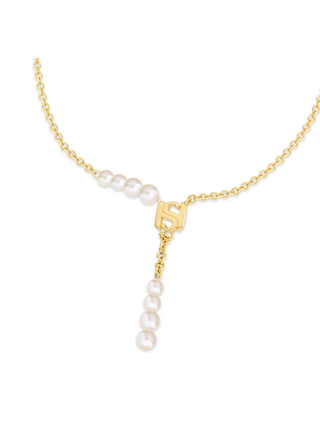Saint Honore Paris Perle Gold Plated Y Stlye Necklace with White Pearl for Women's