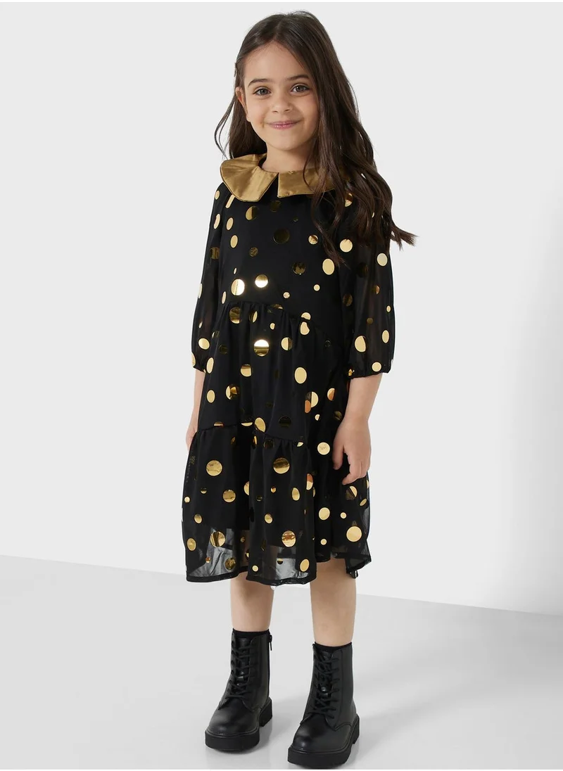 Pinata Girls Golden Polka Dot Evening Dress