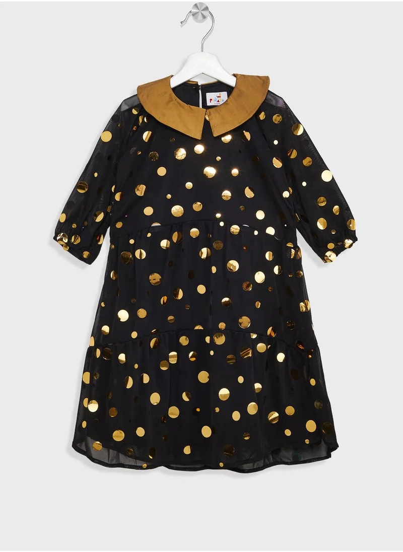 Pinata Girls Golden Polka Dot Evening Dress