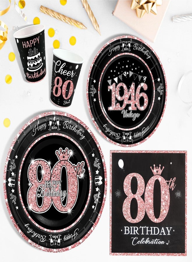 algpty 80th Birthday Decorations Rose Gold, Service for 30, Vintage 80th Birthday Party Supplies Includes Rose Gold 1946 Plates, Napkins,Cups, Plates and Napkins for Women - Image 5