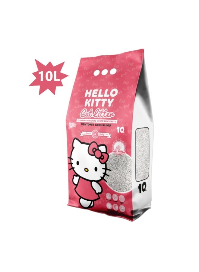 هالو كيتي بت فان هالو كيتي رمل قطط  10 لتر برائحة بودرة الأطفال - Image 1