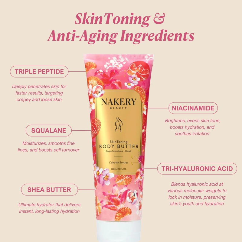Nakery Skin Toning Body Butter for Women - Firming Body Lotion for Women - Peptide Infused Body Lotion for Crepey & Sagging Skin - Firming Lotion for Neck, Arms & Legs - Cabana Sunset - Image 2
