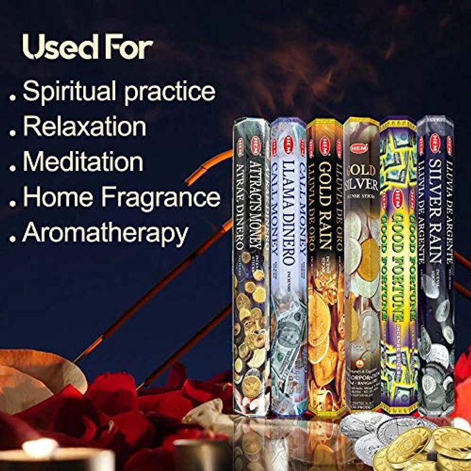 HEM Assorted Incense Sticks  Attracts Money, Call Money, Gold Rain, Gold Silver, Good Fortune & Silver Rain  Pack of 6  Premium Aromatherapy for Prosperity, Meditation & Home Fragrance. - Image 2