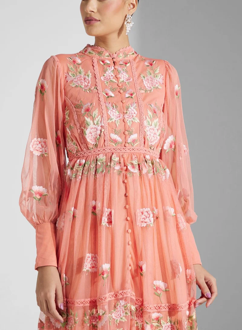Frock and Frill Floral Embroidered Dress