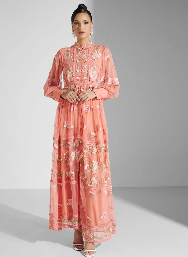 Frock and Frill Floral Embroidered Dress