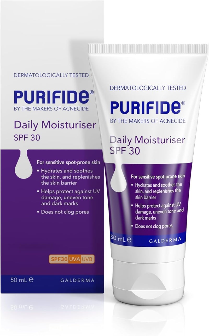 Purifide by Acnecide SPF 30 Daily Face Moisturiser for Acne Prone Skin Blemish Control 50ml