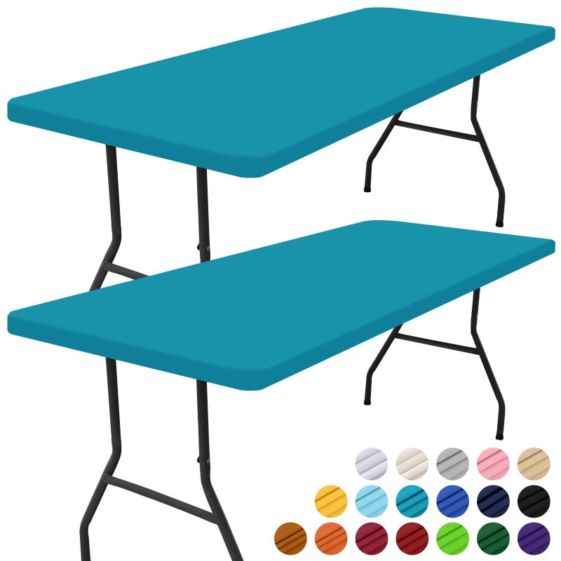 Smiry 2 Pack Rectangle Picnic Table Cloth, Waterproof Elastic Fitted Tablecloths, Washable Polyester Rectangular Patio Table Cover for Camping, Indoor and Outdoor (Teal, 30"x48") - Image 1