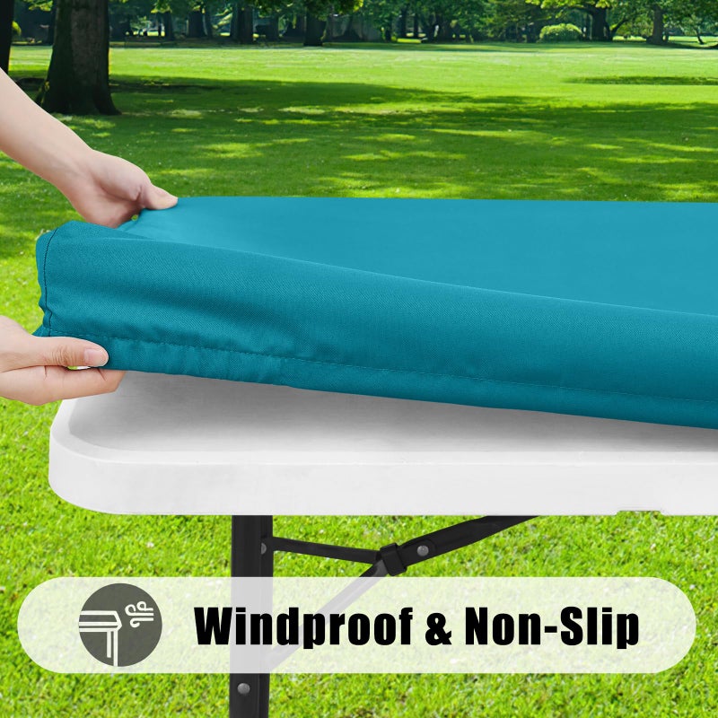 Smiry 2 Pack Rectangle Picnic Table Cloth, Waterproof Elastic Fitted Tablecloths, Washable Polyester Rectangular Patio Table Cover for Camping, Indoor and Outdoor (Teal, 30"x48") - Image 2