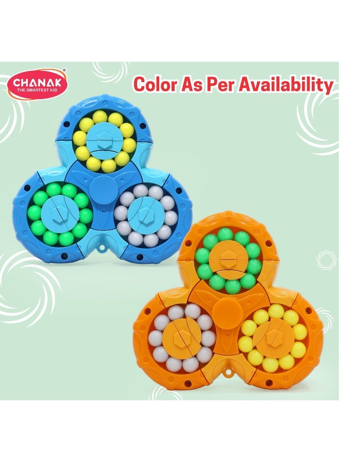 Chanak Spinny Twist Magic Bean Cube Fidget Spinner Puzzle Toy, 2-in-1 Sensory Toy for Kids & Adults, Rotating Double-Sided Color Beads Cube, Stress Relief, ADHD, Anxiety, Focus & Brain Teaser Gift, Above 3+ Age (Color As Per Availability) - Image 2