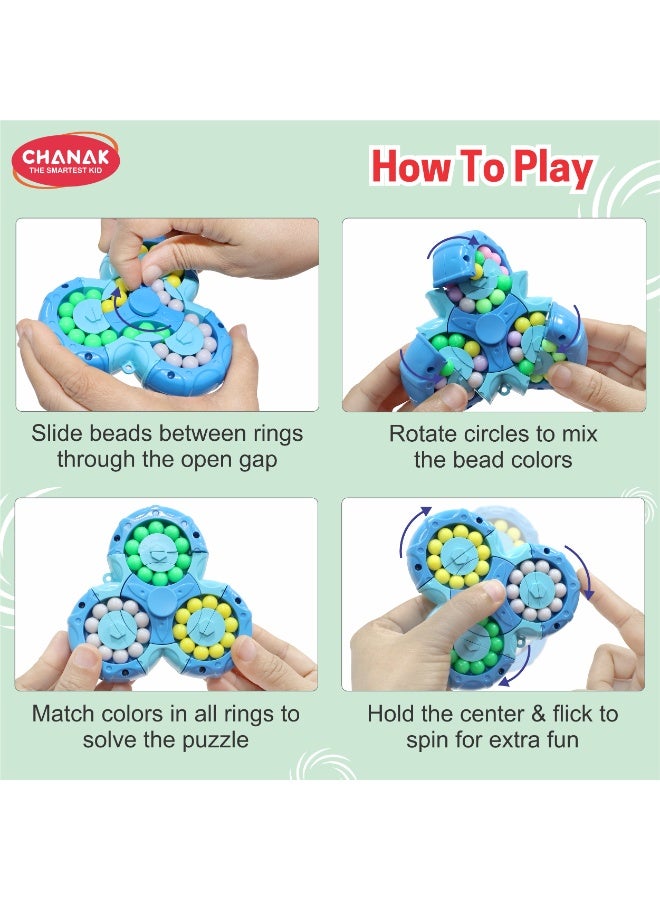 Chanak Spinny Twist Magic Bean Cube Fidget Spinner Puzzle Toy, 2-in-1 Sensory Toy for Kids & Adults, Rotating Double-Sided Color Beads Cube, Stress Relief, ADHD, Anxiety, Focus & Brain Teaser Gift, Above 3+ Age (Color As Per Availability) - Image 5