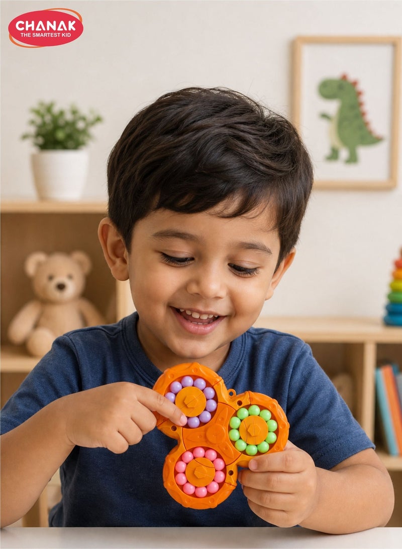 Chanak Spinny Twist Magic Bean Cube Fidget Spinner Puzzle Toy, 2-in-1 Sensory Toy for Kids & Adults, Rotating Double-Sided Color Beads Cube, Stress Relief, ADHD, Anxiety, Focus & Brain Teaser Gift, Above 3+ Age (Color As Per Availability) - Image 1