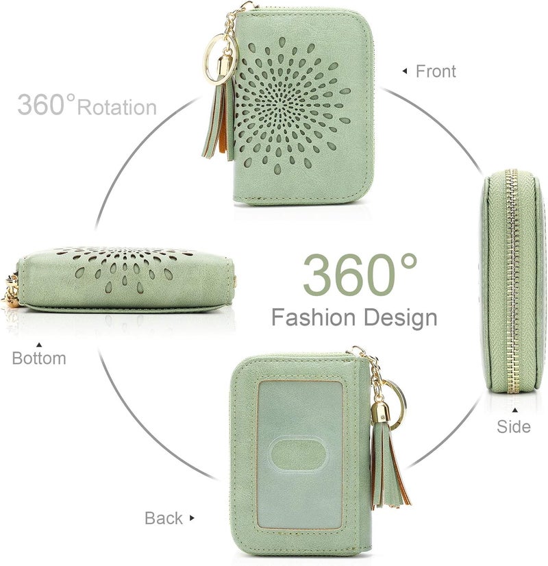 APHISON RFID Credit Card Holder Zipper Card Case Keychain Small Wallet for Women 1927 GREEN - Image 2