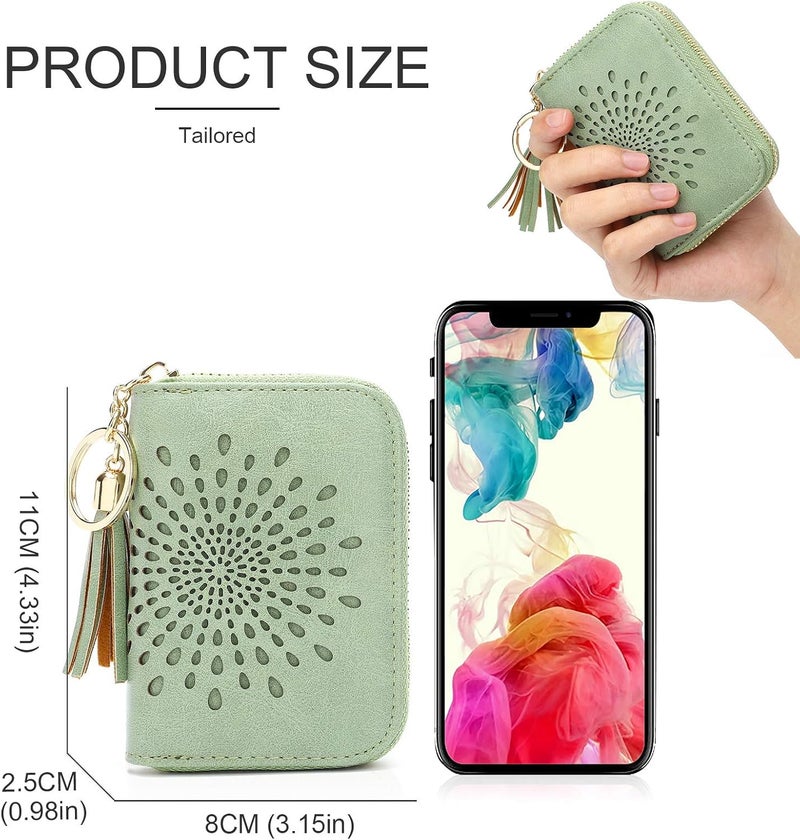 APHISON RFID Credit Card Holder Zipper Card Case Keychain Small Wallet for Women 1927 GREEN - Image 5