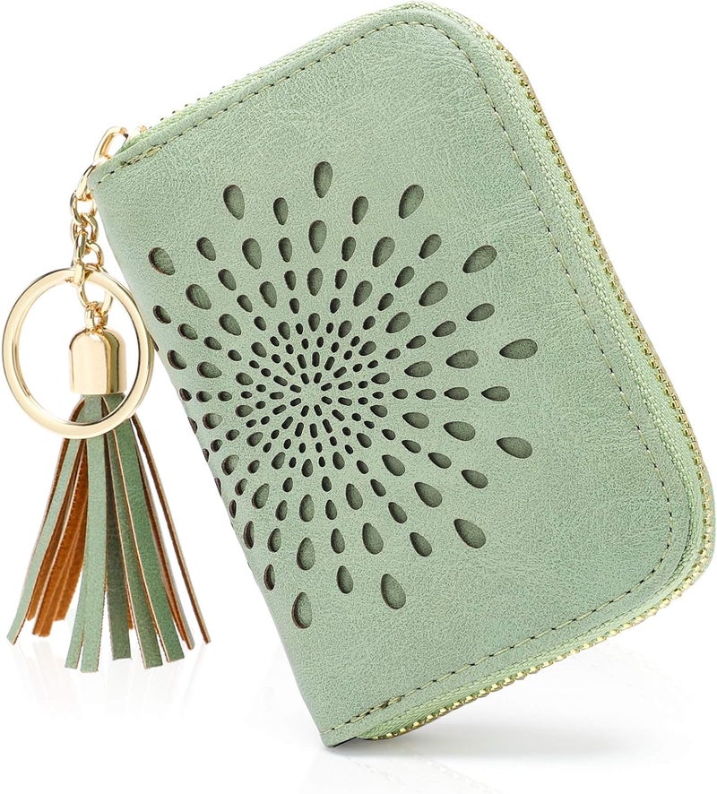 APHISON RFID Credit Card Holder Zipper Card Case Keychain Small Wallet for Women 1927 GREEN - Image 1