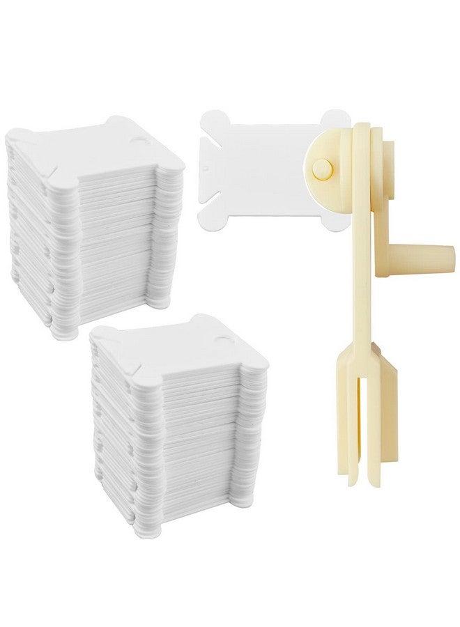 yuntop 120 Pcs Plastic Floss Bobbins With 1 Pcs Bobbin Winder For Cross Stitch Embroidery Cotton Thread Embroidery Floss Thread Craft Diy Sewing Storage Thread Organizer Holder Embroidery Diy Cards (White)  - Image 1