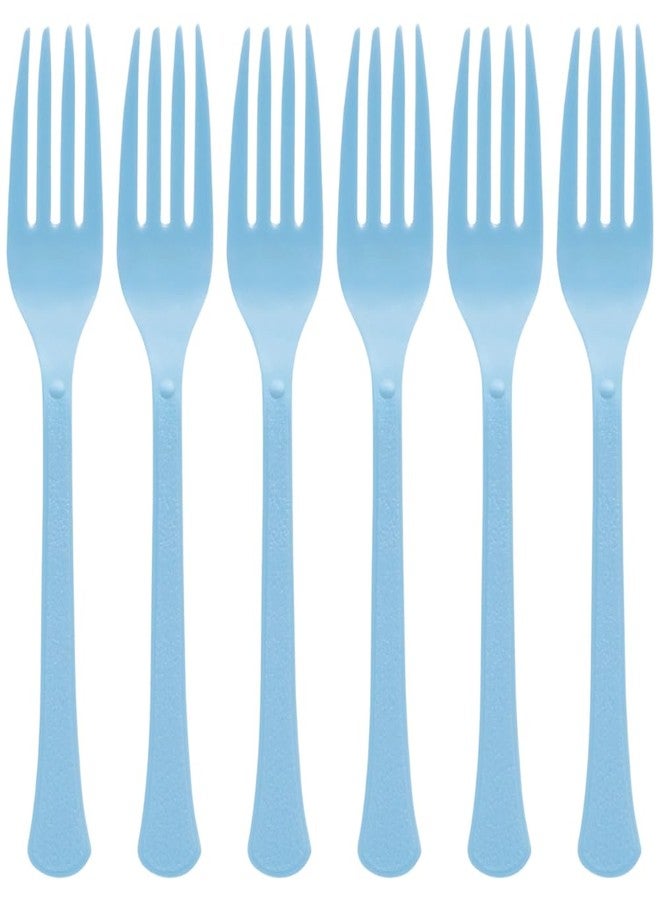 Amscan Pastel Blue Plastic Heavy Weight Forks (20 Count) - Premium Disposable Plastic Cutlery, Perfect for Home Use and All Kinds of Occasions - Image 1