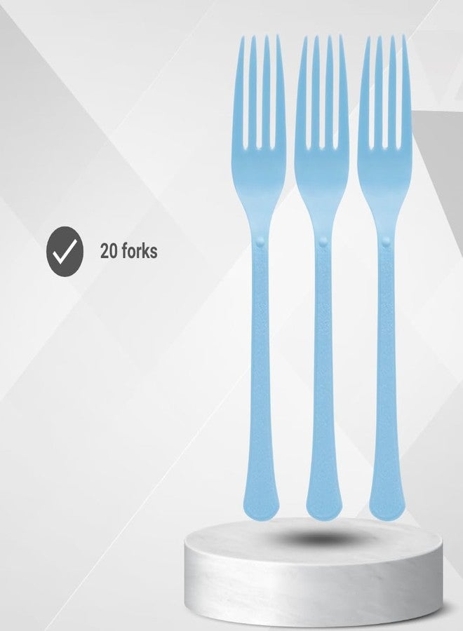 Amscan Pastel Blue Plastic Heavy Weight Forks (20 Count) - Premium Disposable Plastic Cutlery, Perfect for Home Use and All Kinds of Occasions - Image 2