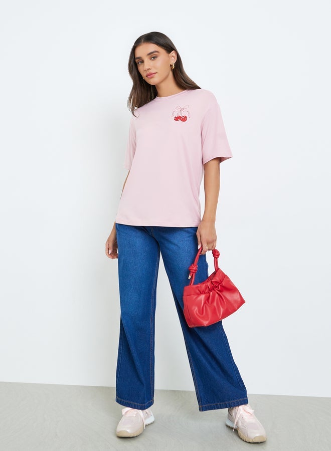 Styli Women Pink Graphic Print T-Shirt - Image 2