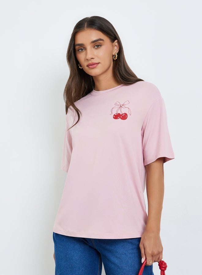 Styli Women Pink Graphic Print T-Shirt - Image 1