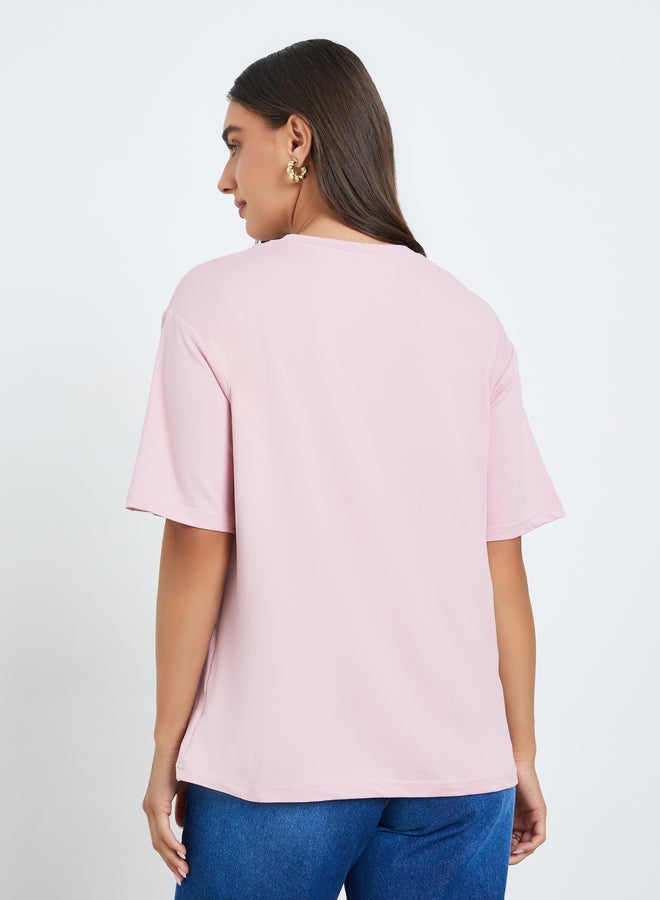 Styli Women Pink Graphic Print T-Shirt - Image 4