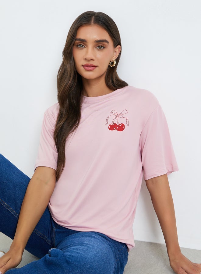 Styli Women Pink Graphic Print T-Shirt - Image 5