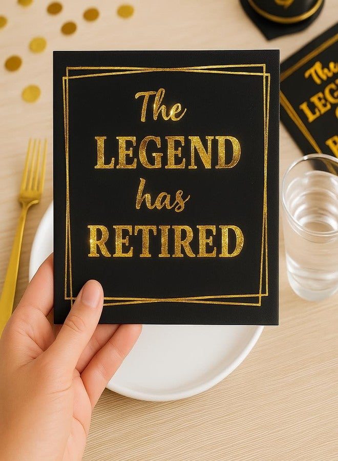 JPACO 50‑Pack ‘The Legend Has Retired’ Black & Gold Napkins - 2‑Ply Cocktail, Lunch & Dinner Party Napkins - Elegant, Disposable Retirement Party Decoration - 6.5″ x 6.5″ Folded (Large, 50, Pack) - Image 2