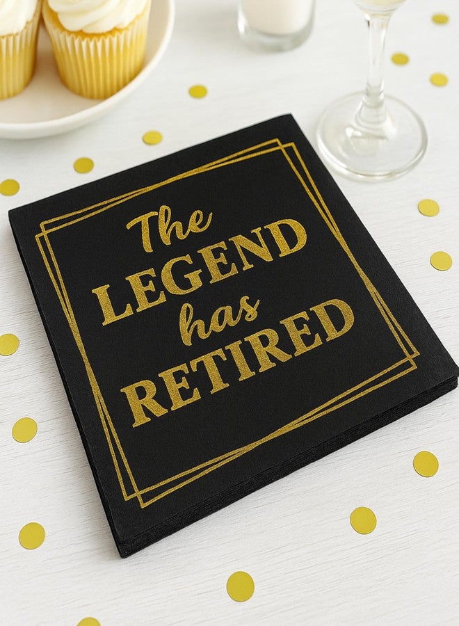 JPACO 50‑Pack ‘The Legend Has Retired’ Black & Gold Napkins - 2‑Ply Cocktail, Lunch & Dinner Party Napkins - Elegant, Disposable Retirement Party Decoration - 6.5″ x 6.5″ Folded (Large, 50, Pack) - Image 3