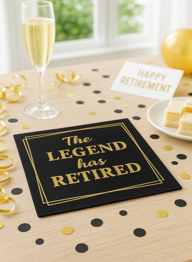 JPACO 50‑Pack ‘The Legend Has Retired’ Black & Gold Napkins - 2‑Ply Cocktail, Lunch & Dinner Party Napkins - Elegant, Disposable Retirement Party Decoration - 6.5″ x 6.5″ Folded (Large, 50, Pack) - Image 4